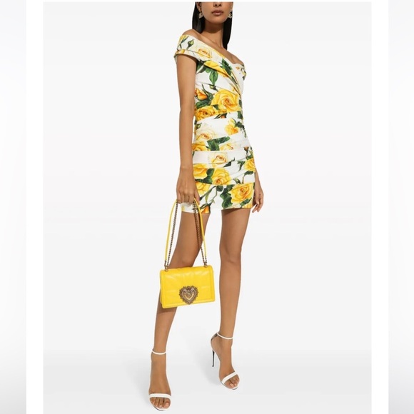 DOLCE & GABBANA Rose Print Off the Shoulder Mini Dress - Picture 1 of 11